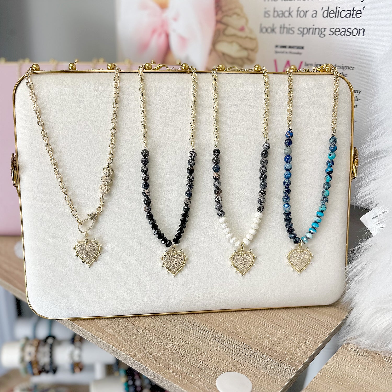 Love Lisa Hailey Heart Pavé Necklace display with all the colors