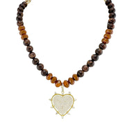 Love Lisa Hailey Heart Pavé Necklace saddle brown beads