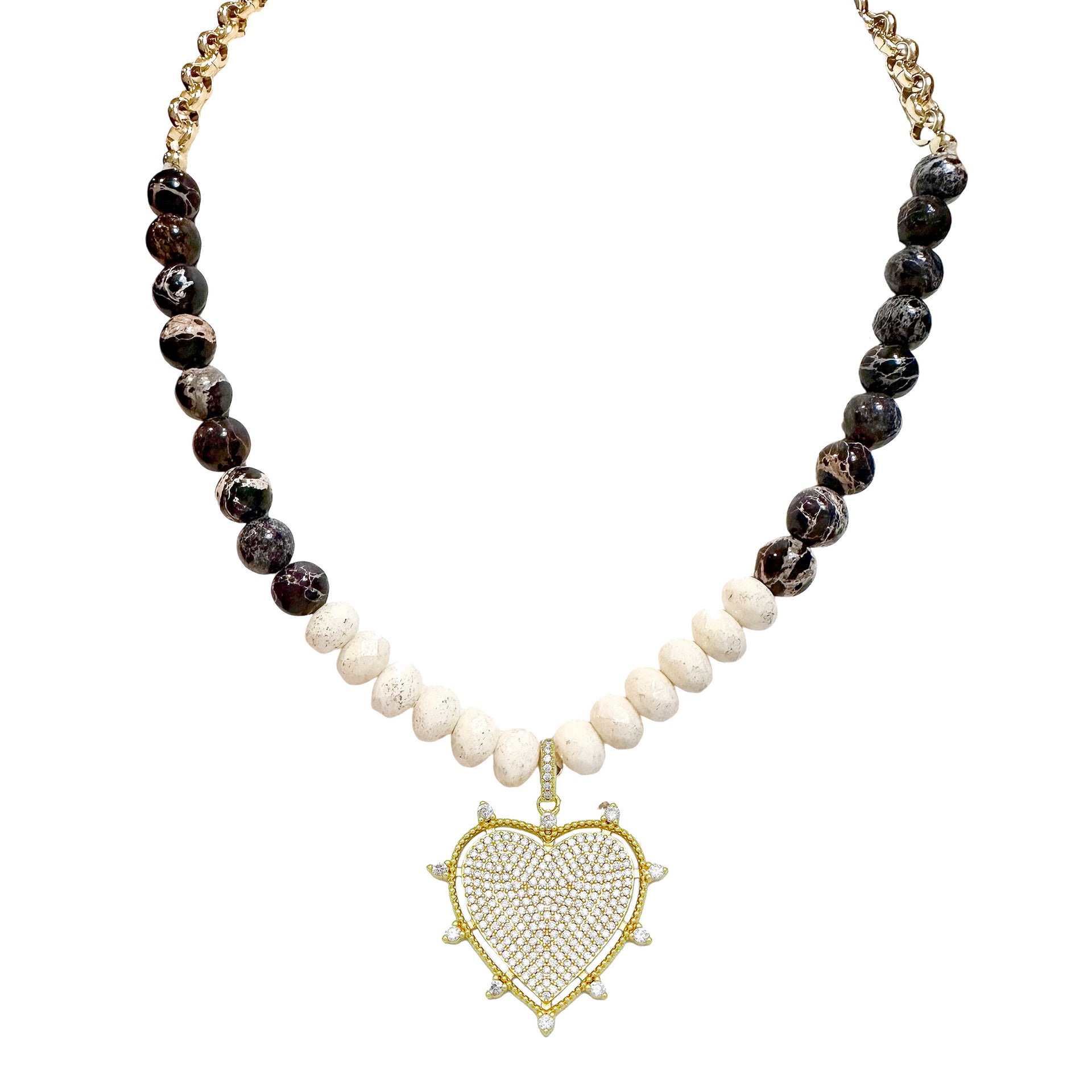 Love Lisa Hailey Heart Pavé Necklace white and gold beads