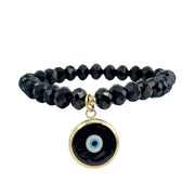 Black rondelle bead bracelet with Murano glass evil eye charm
