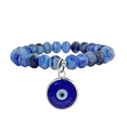Royal blue rondelle bead bracelet with Murano glass evil eye charm