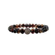 brown crystal beaded bracelet with pave accent bead handmade jewelry