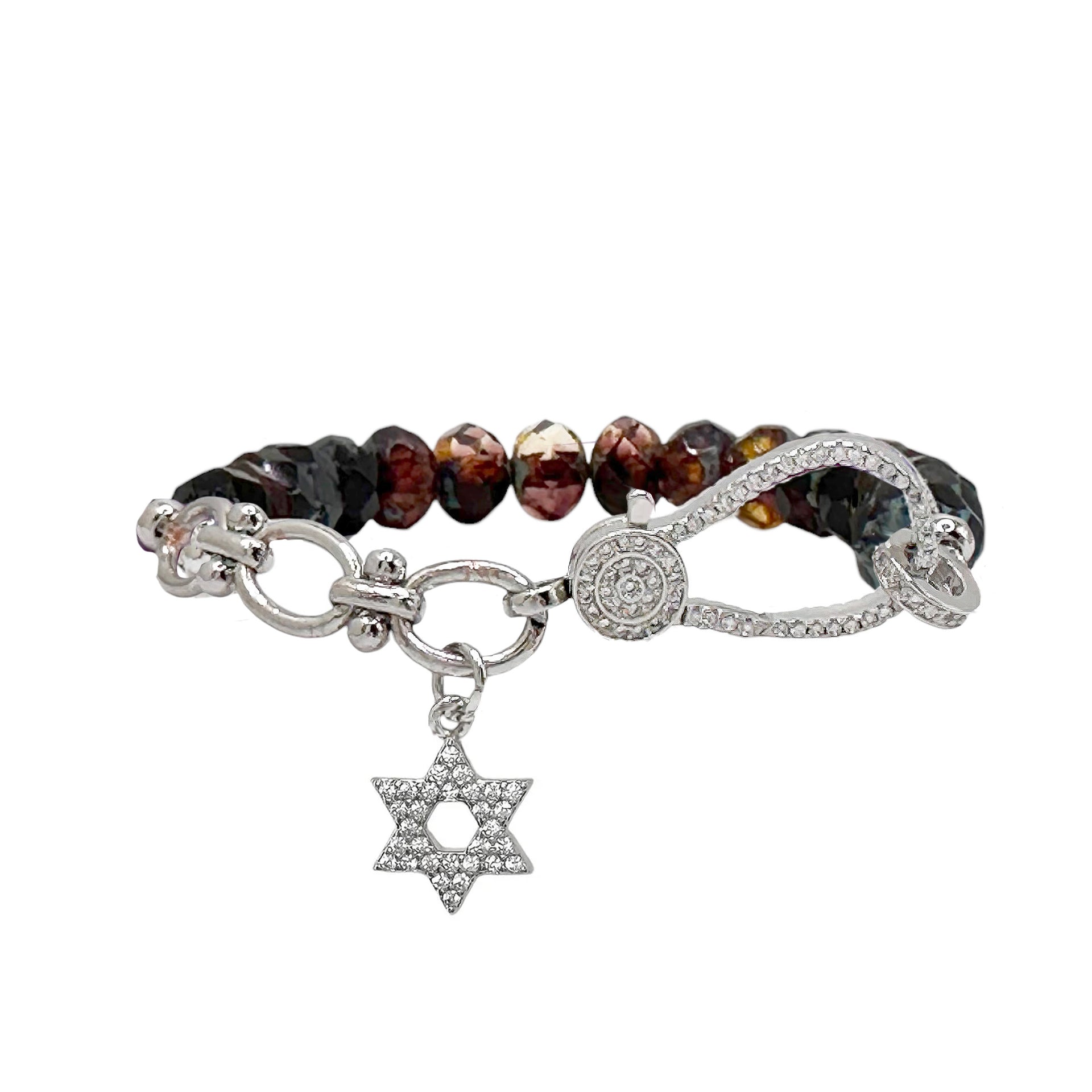 brown crystal bracelet with silver star of david charm handmade beaded jewelry