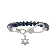 navy crystal beaded bracelet with silver star of david charm spiritual jewelry