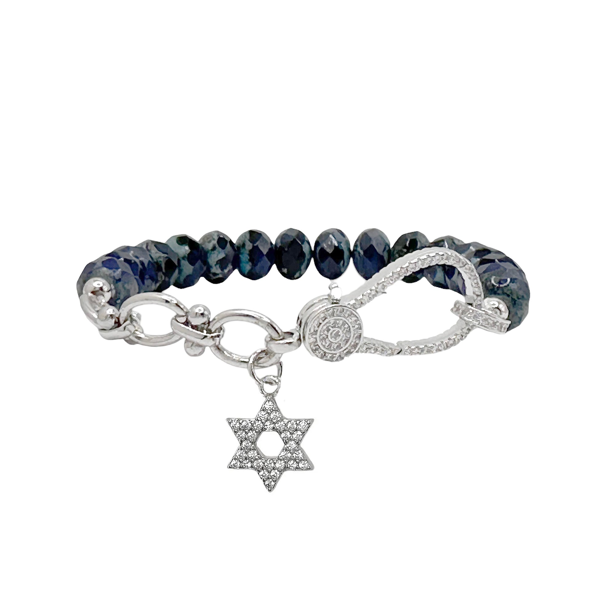 navy crystal beaded bracelet with silver star of david charm spiritual jewelry