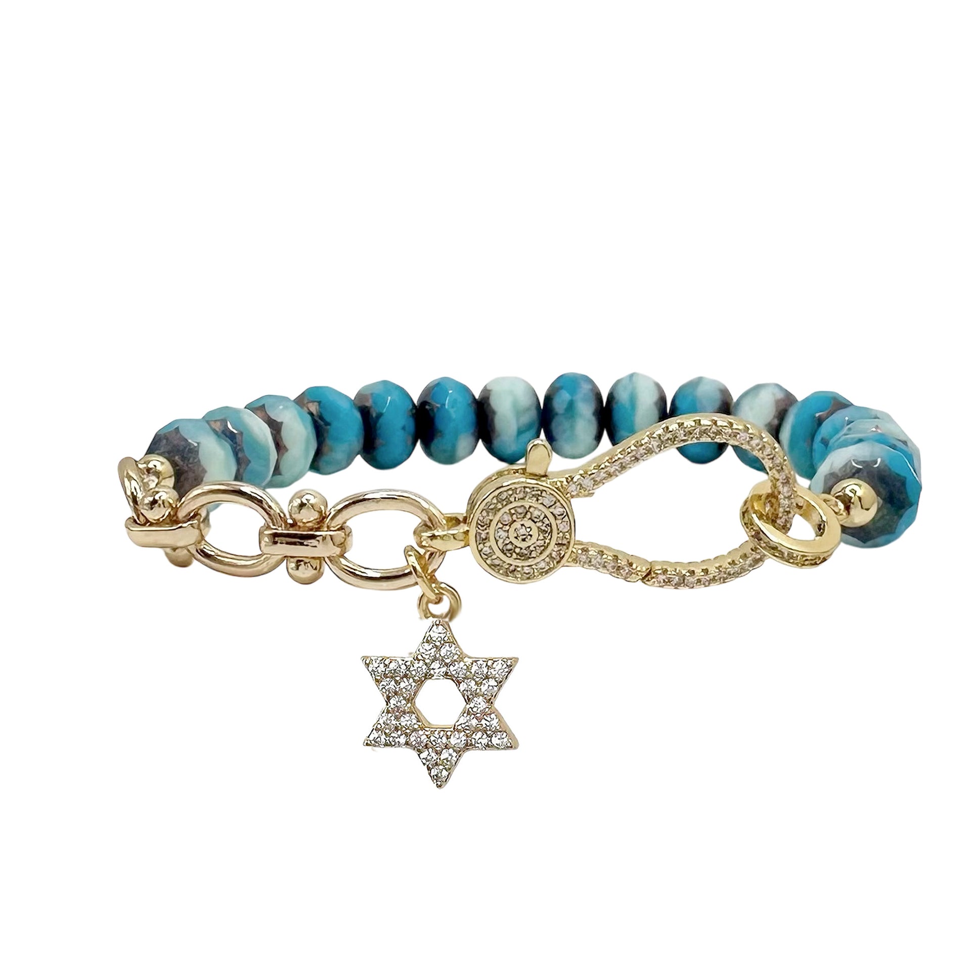 turquoise crystal bracelet with gold star of david charm faith jewelry