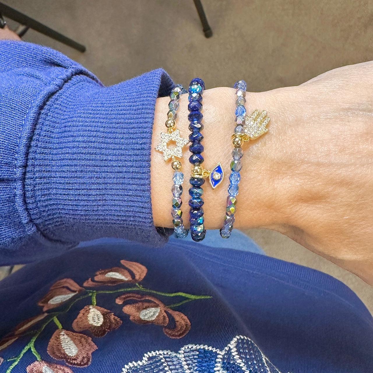 Star of David Evil Eye Hamsa Bracelet Stack