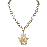 gold hamsa necklace engraved love health happiness success protection jewelry by Love Lisa