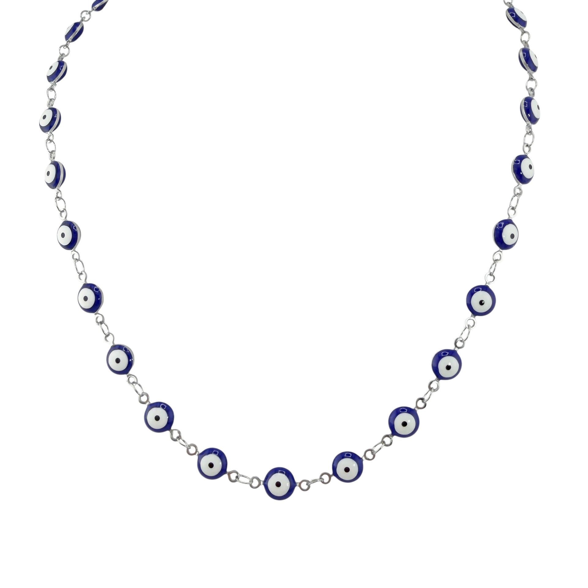 evil eye enamel necklace blue silver protective eye chain necklace modern evil eye jewelry