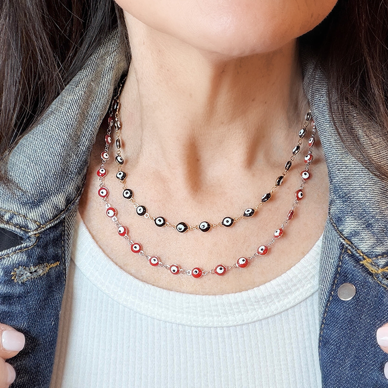 Love Lisa evil eye necklace layered multiple lengths protective eye enamel chain styling