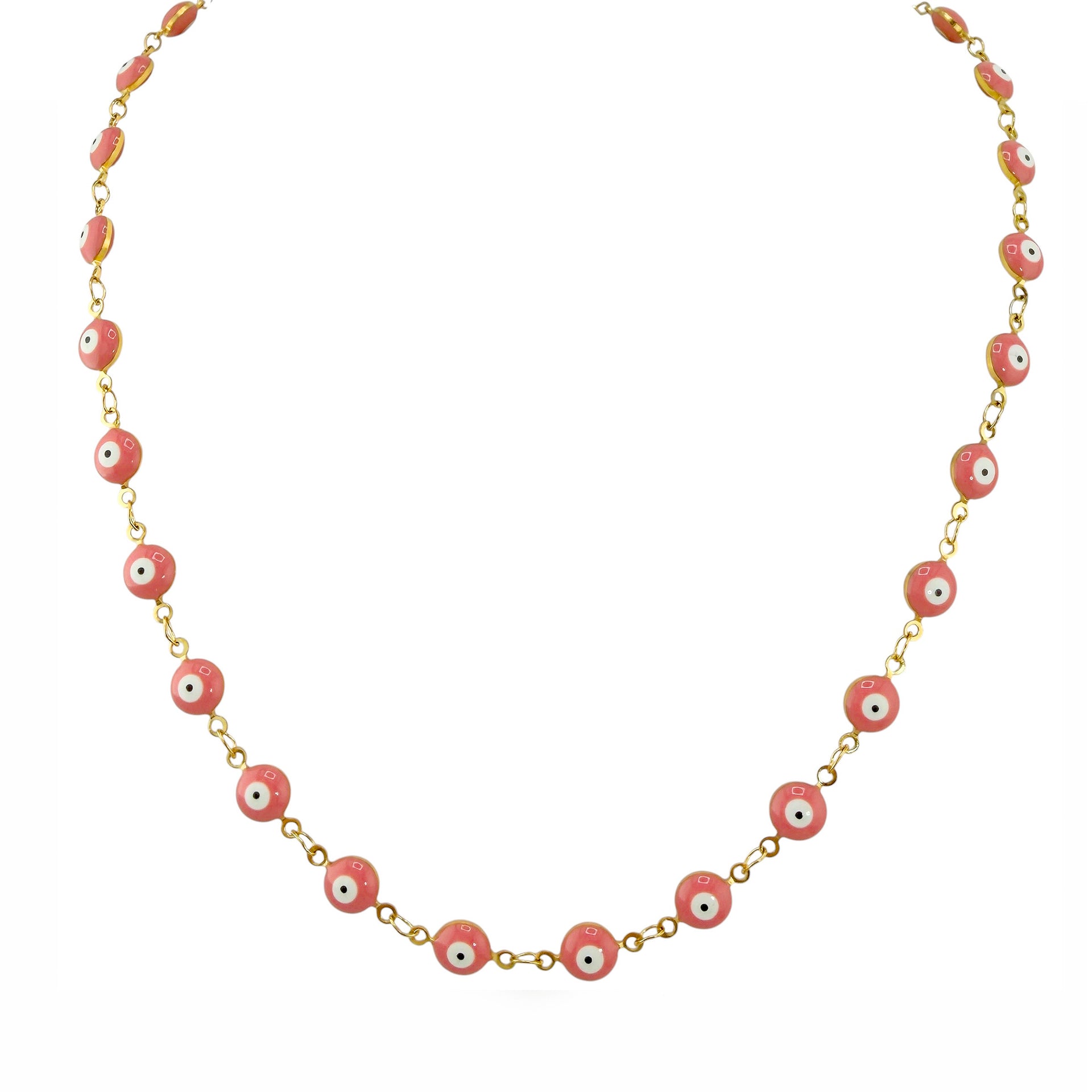 evil eye enamel necklace pink protective eye chain delicate colorful evil eye necklace