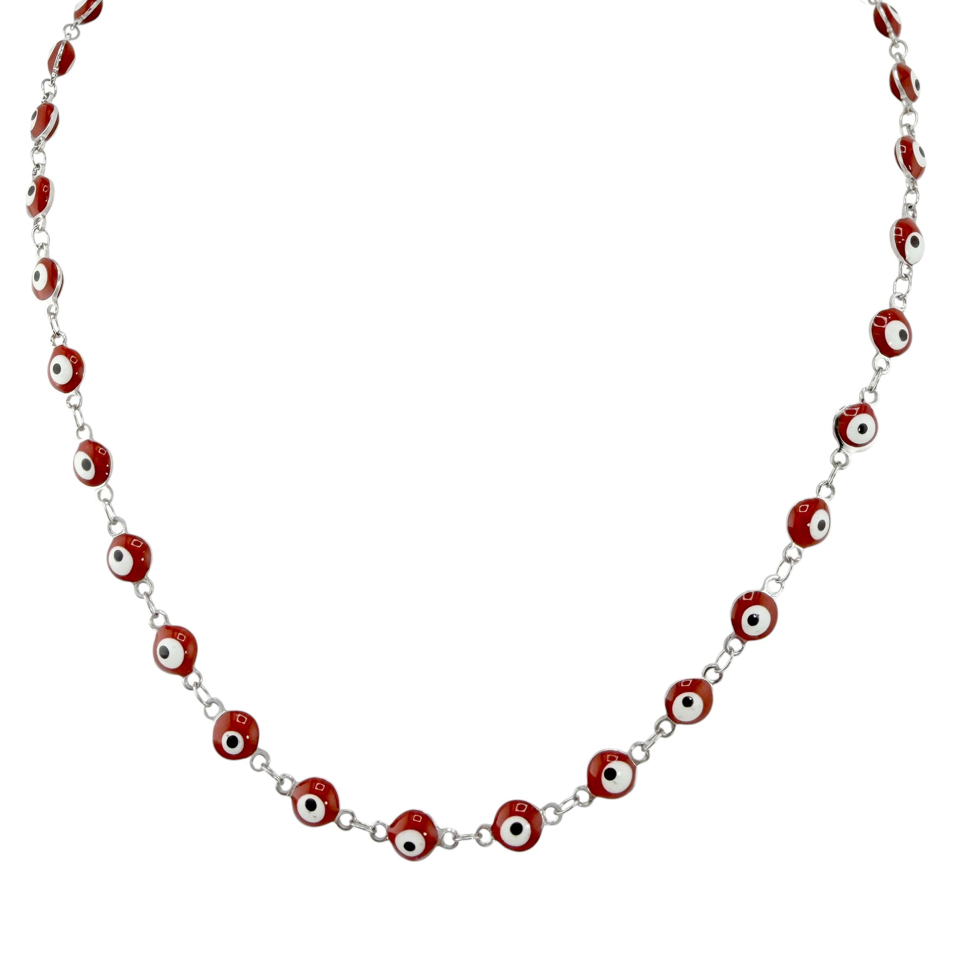 Love Lisa evil eye enamel necklace red silver with evenly spaced protective eye charms delicate chain necklace