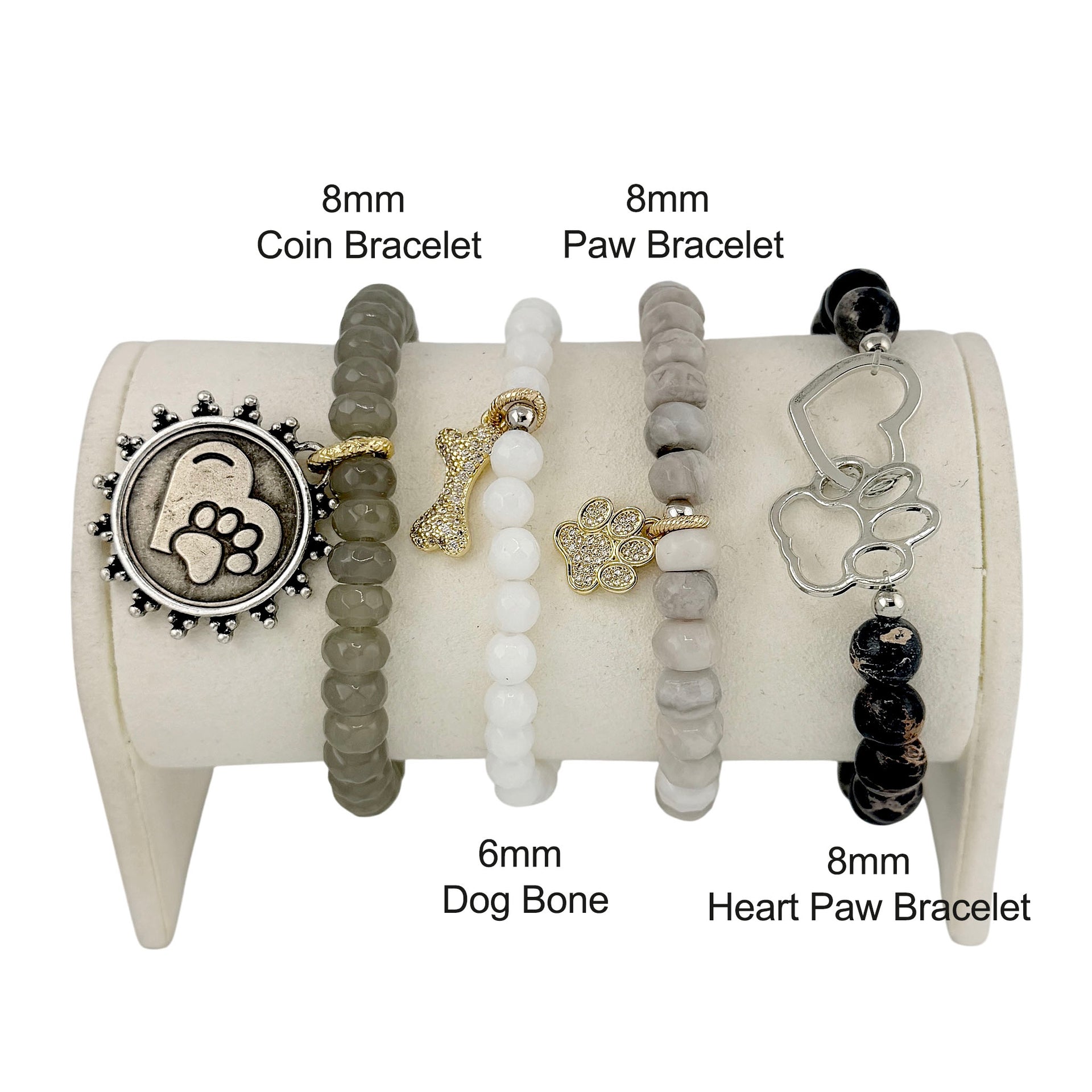 Love Lisa Hannah gemstone paw print charm bracelet collection neutral gemstone dog lover jewelry details with bracelet bead sizing
