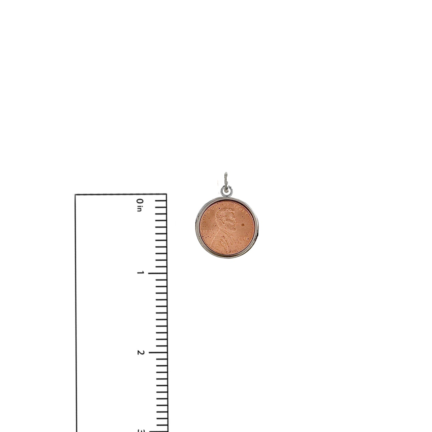 Remembrance coin charm framed in silver measurement