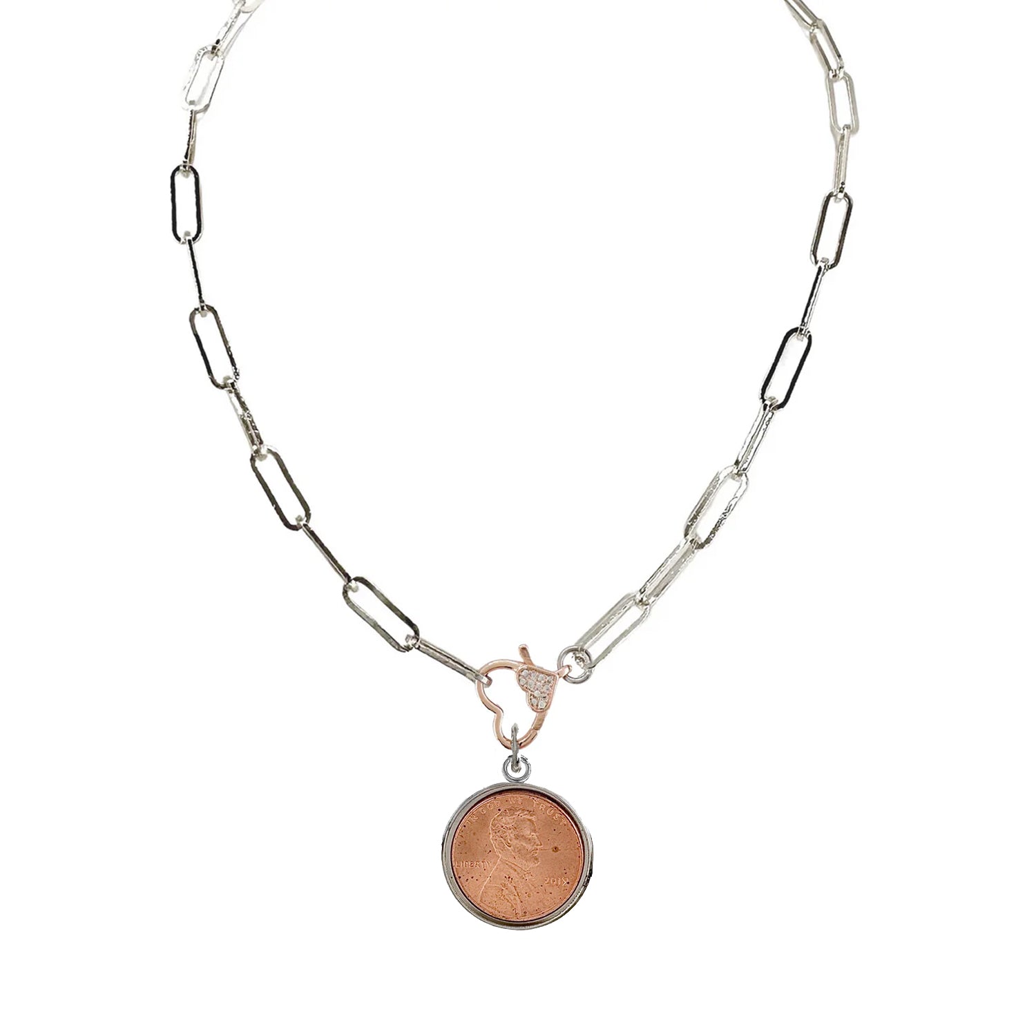 Sentimental coin charm necklace with Lincoln penny