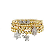 love lisa hanukkah judaica charm bracelet stack gold beaded bracelets with chai hamsa and star of david charms