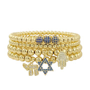 love lisa hanukkah judaica charm bracelet stack gold beaded bracelets with chai hamsa and star of david charms