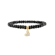 crystal heart charm bracelet with black faceted beads and gold clear adorable heart charm
