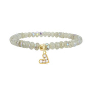 frosted aura crystal heart charm bracelet with soft shimmer beads and gold clear heart charm