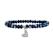 navy glow crystal heart charm bracelet with faceted Czech beads and silver crystal adorable heart 