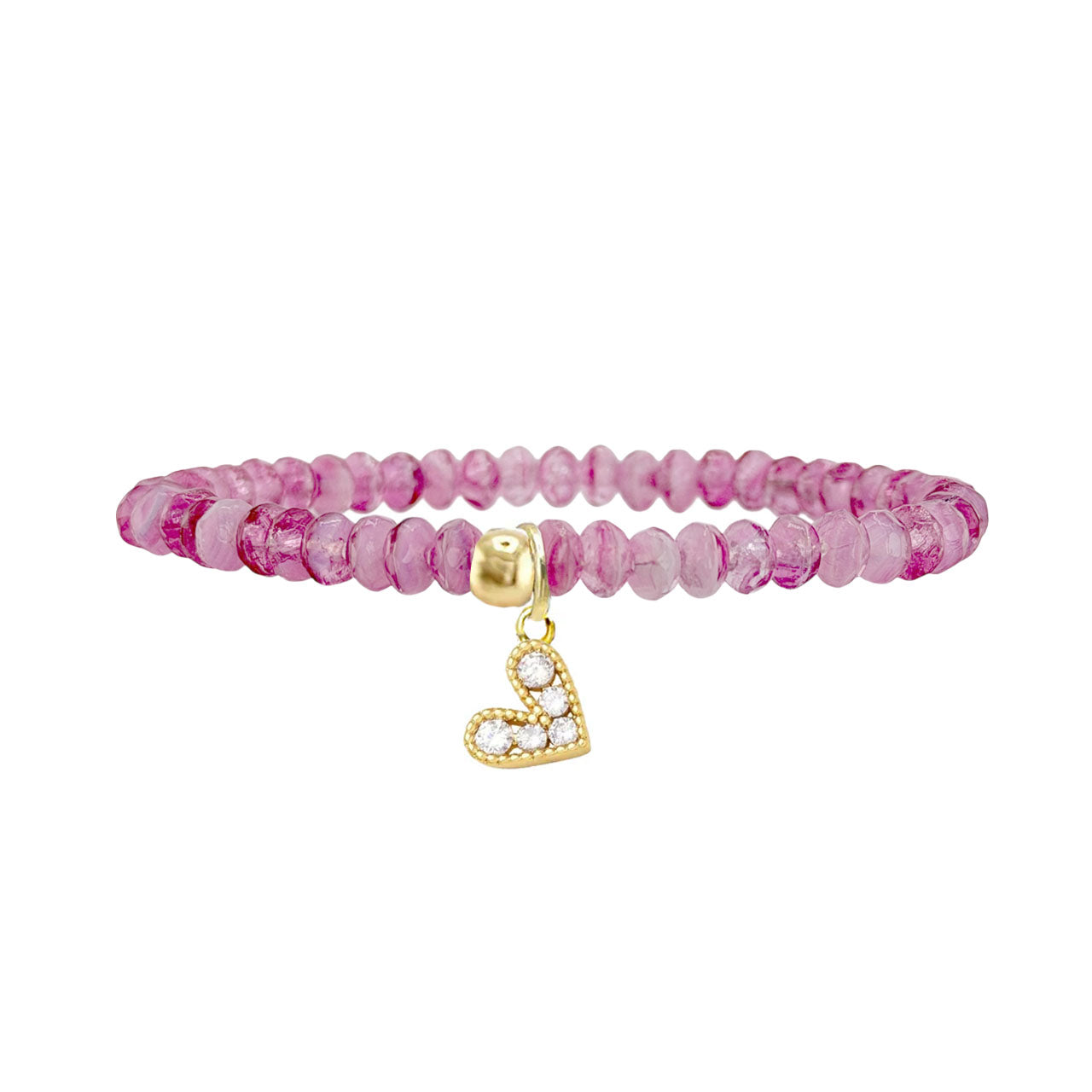 raspberry sheer crystal heart charm bracelet colorful stacking bracelet