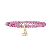 raspberry sheer crystal heart charm bracelet colorful stacking bracelet