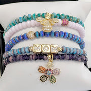  harper mom bracelet stack with rainbow flower charm and bee charm love lisa