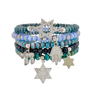 Love Lisa chai hamsa star of david bracelet stack blue crystal beaded stretch bracelets with pavé charms