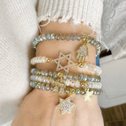 Love Lisa gray judaica bracelet stack worn layered crystal beaded chai hamsa star of david bracelets