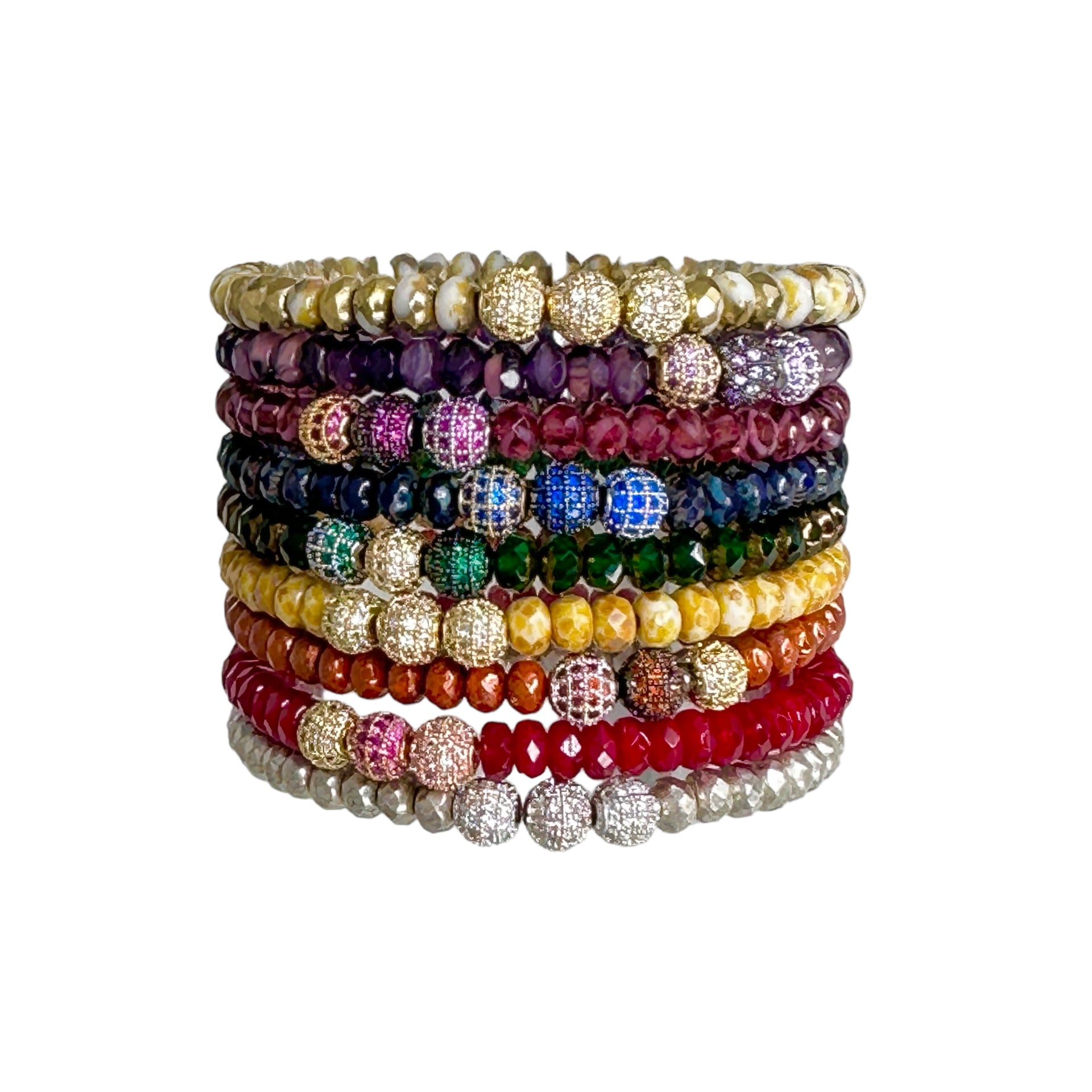 colorful stack of harper pave bracelets in multiple shades Love Lisa