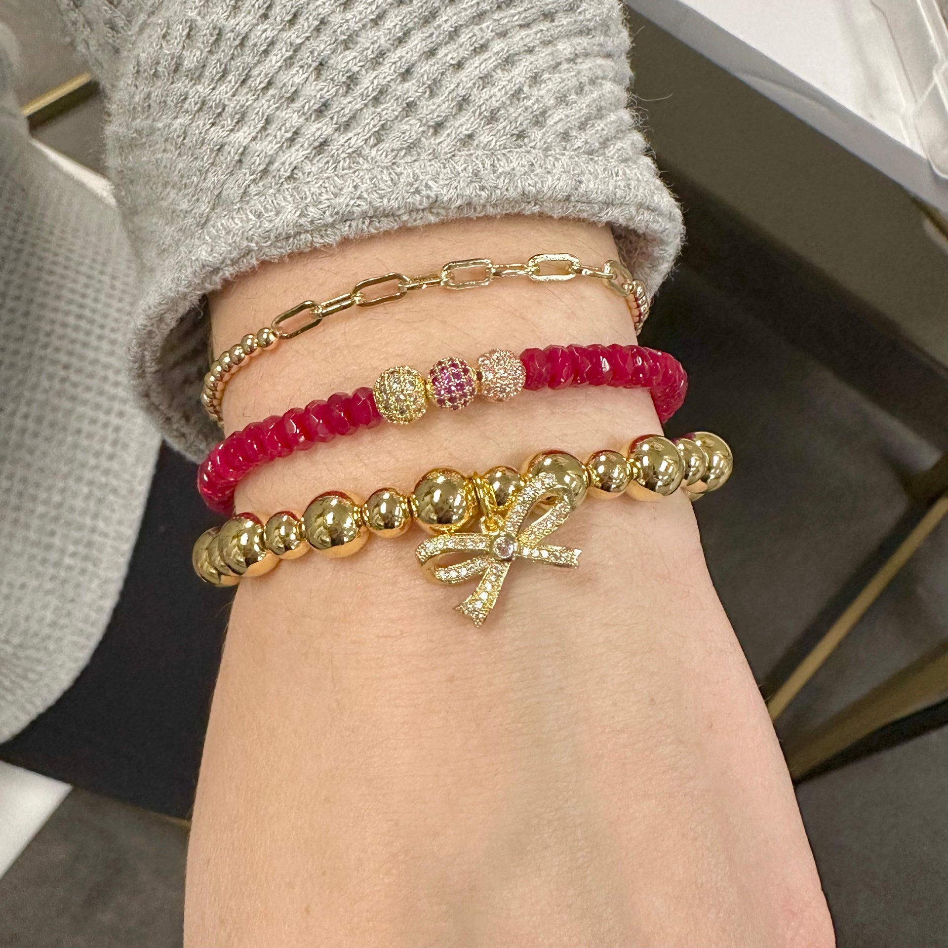 gold harper colorful 3 pave bracelet layered on wrist Love Lisa