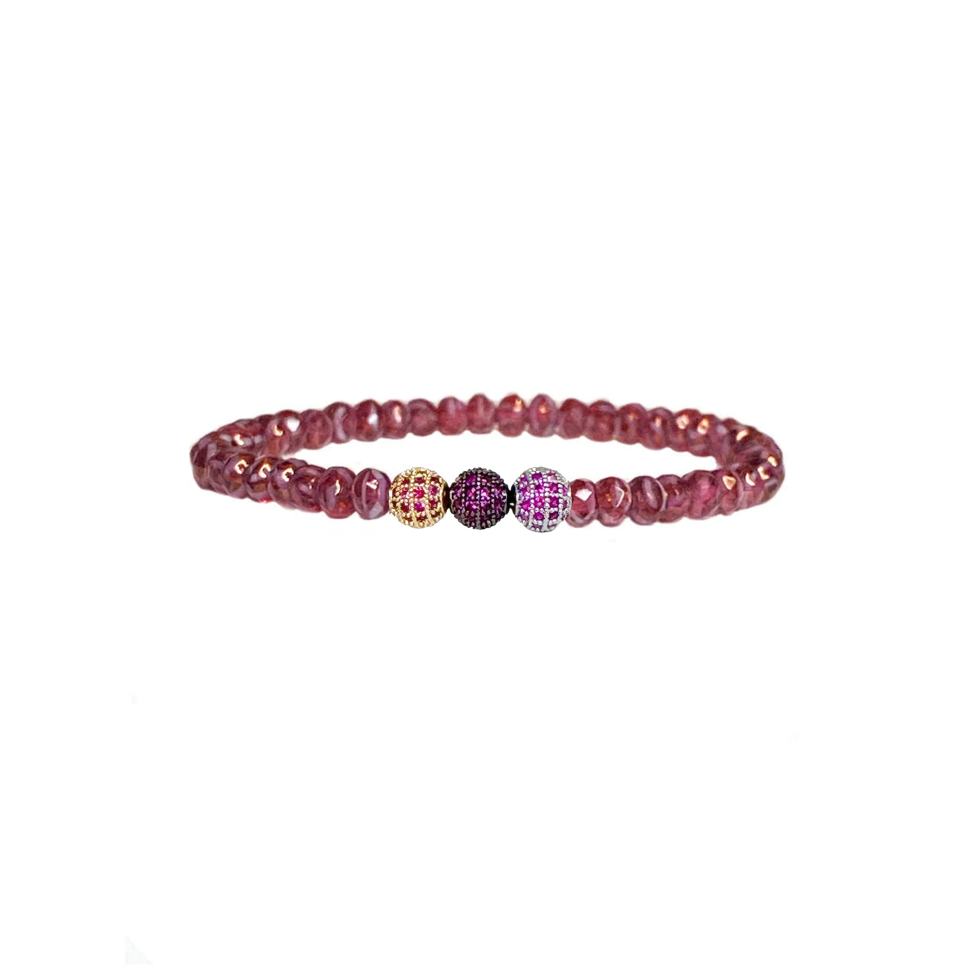 medium violet red harper colorful 3 pave bracelet with crystal beads Love Lisa