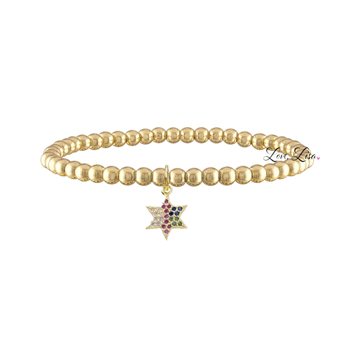 gold harper colorful star of david bracelet beaded stretch jewelry Love Lisa