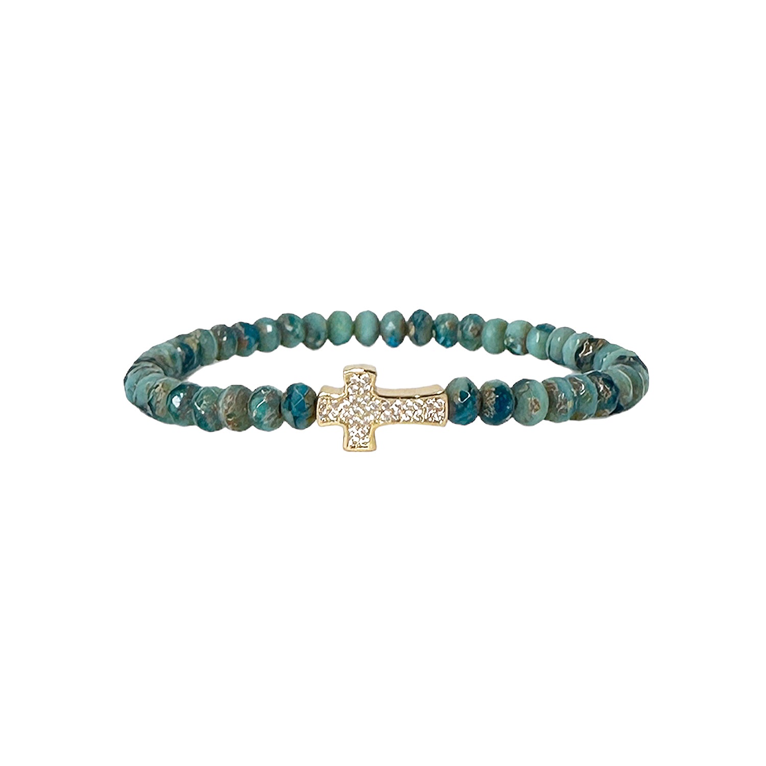 leprechaun green harper cross bracelet with beaded stretch design Love Lisa