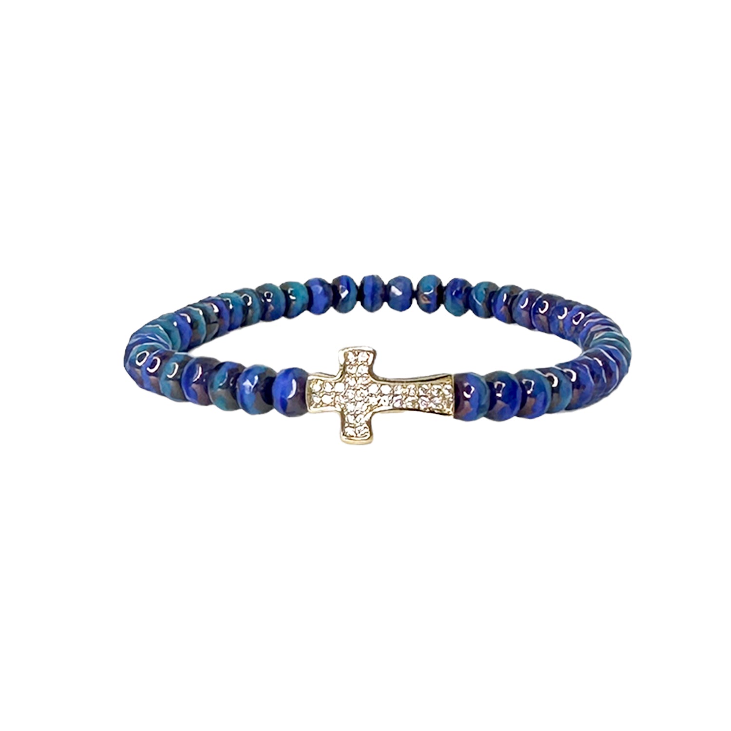 royal turquoise harper cross bracelet with beaded stretch design Love Lisa