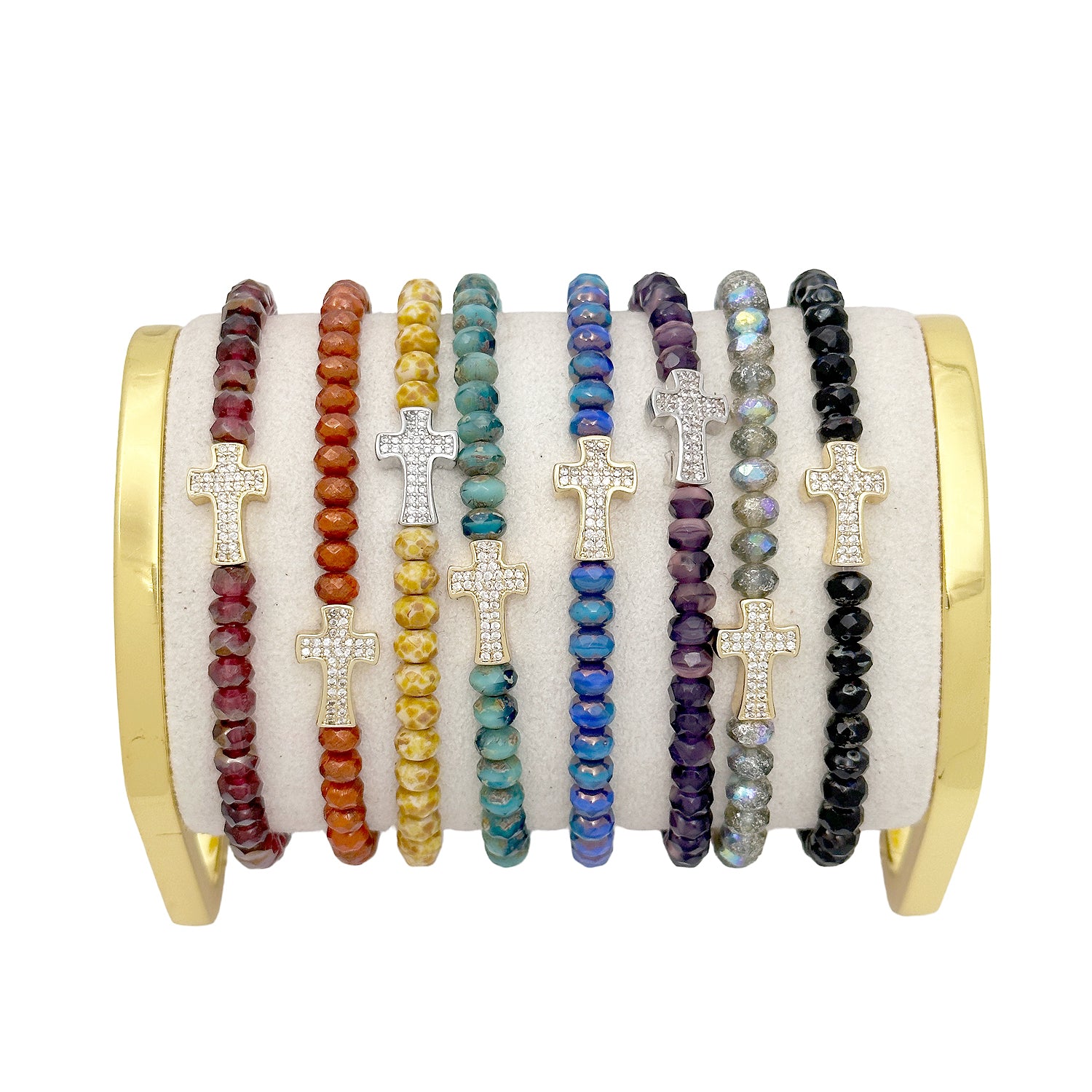 stacked harper cross bracelets in assorted colors crystal beaded jewelry Love Lisa