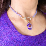 Love Lisa Harper Crystal Clasp Necklace in Lavender worn with purple rani enamel charm pendant 