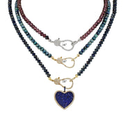 Love Lisa Harper Crystal Clasp Necklace length comparison showing 14 inch 16 inch and 18 inch crystal beaded clasp necklaces with blue heart charm styling