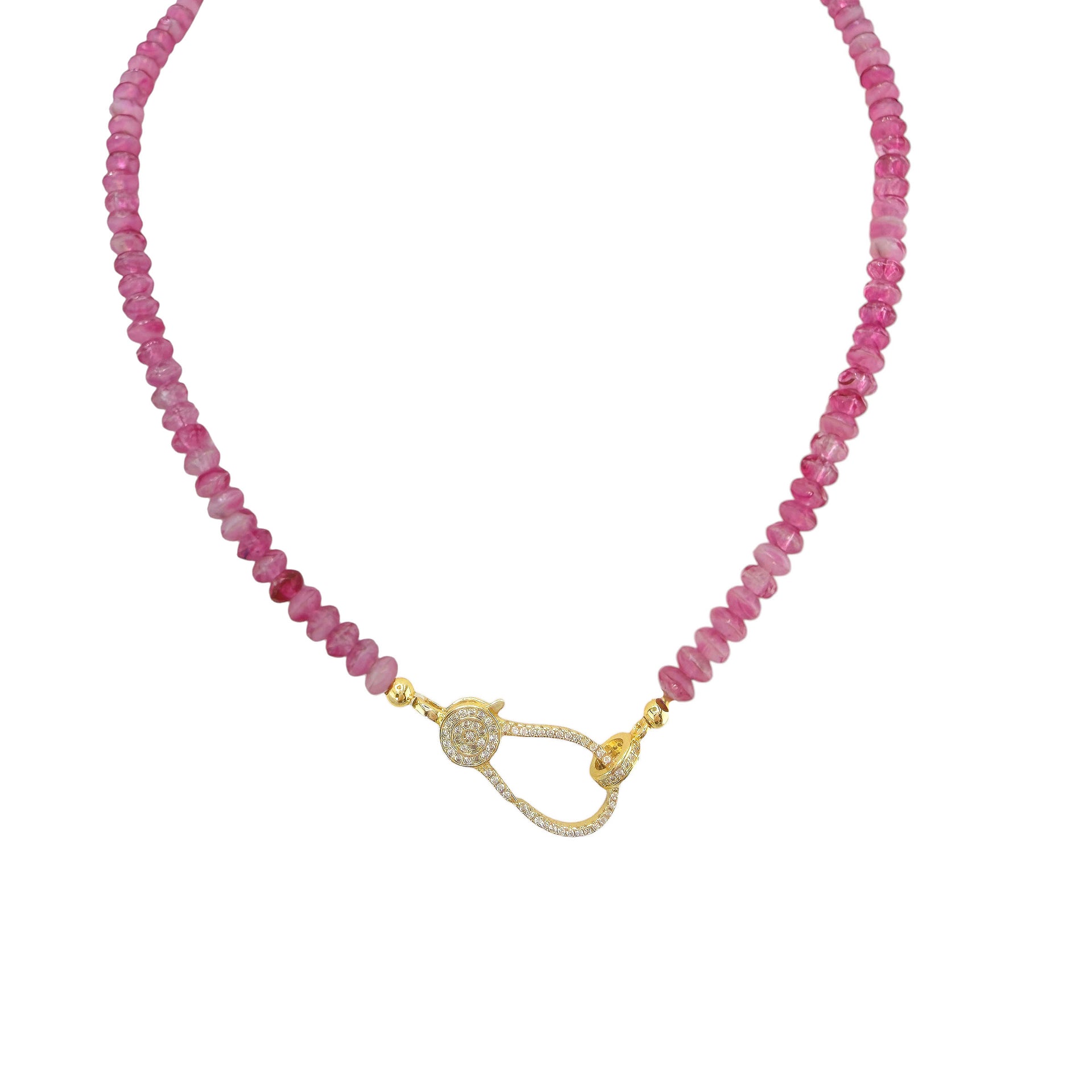 Love Lisa Harper Crystal Clasp Necklace in Raspberry Sheer with pink faceted Czech crystal beads and easy-open charm clasp