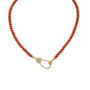 Harper Crystal Clasp Necklace in Spiced Sangria with warm red orange faceted Czech crystal beads and gold easy open clasp