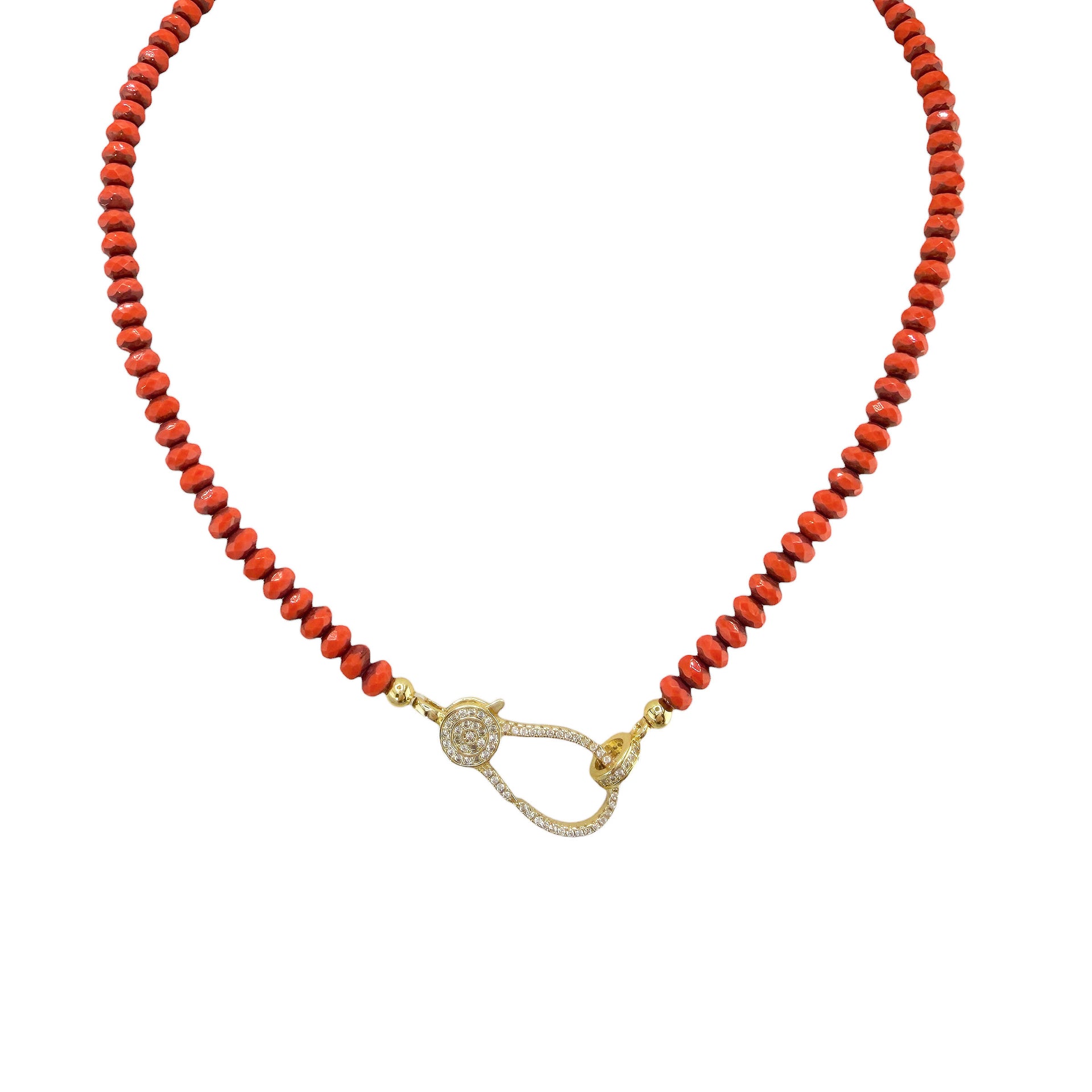 Harper Crystal Clasp Necklace in Spiced Sangria with warm red orange faceted Czech crystal beads and gold easy open clasp