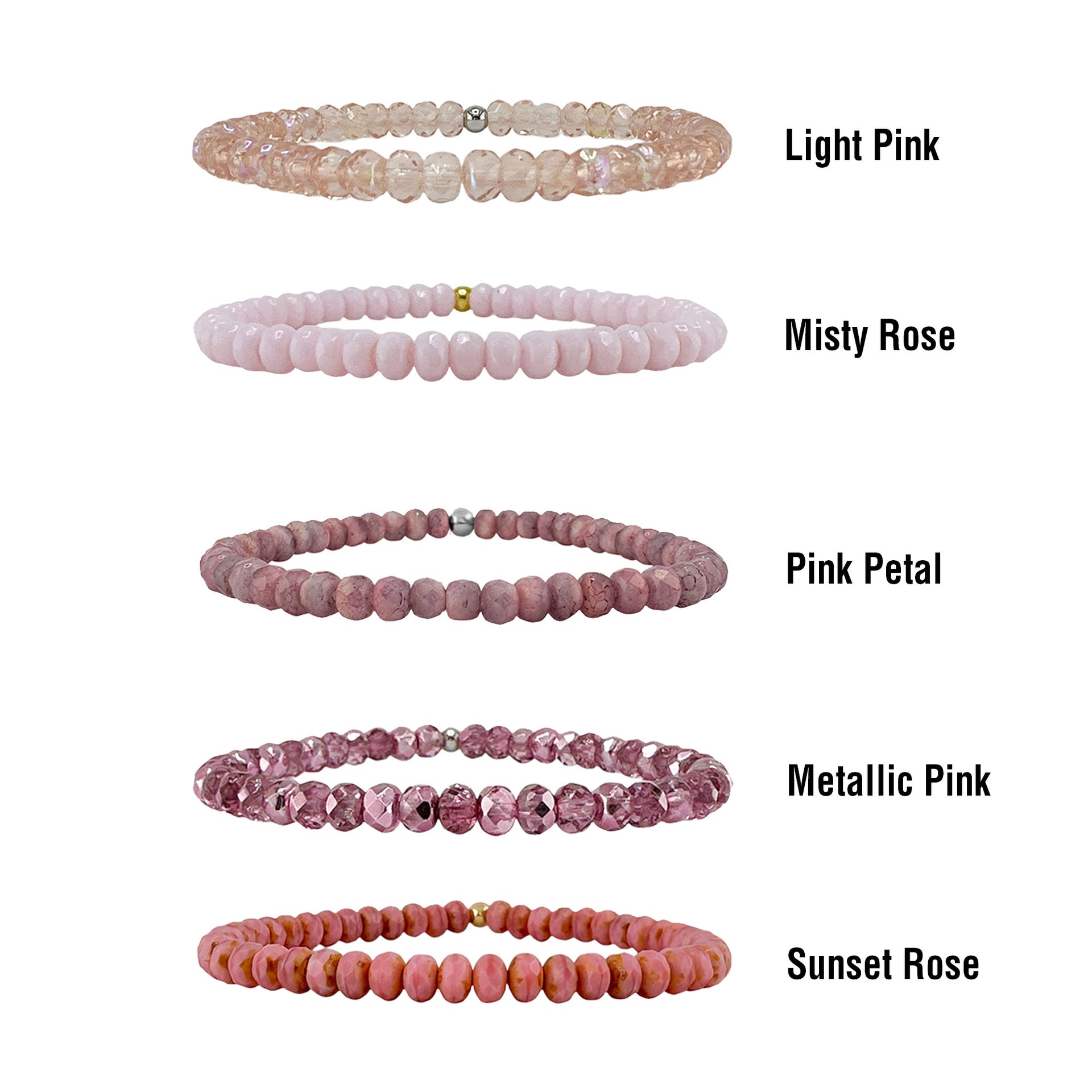 color chart of harper crystal stretch bracelet pink shades i