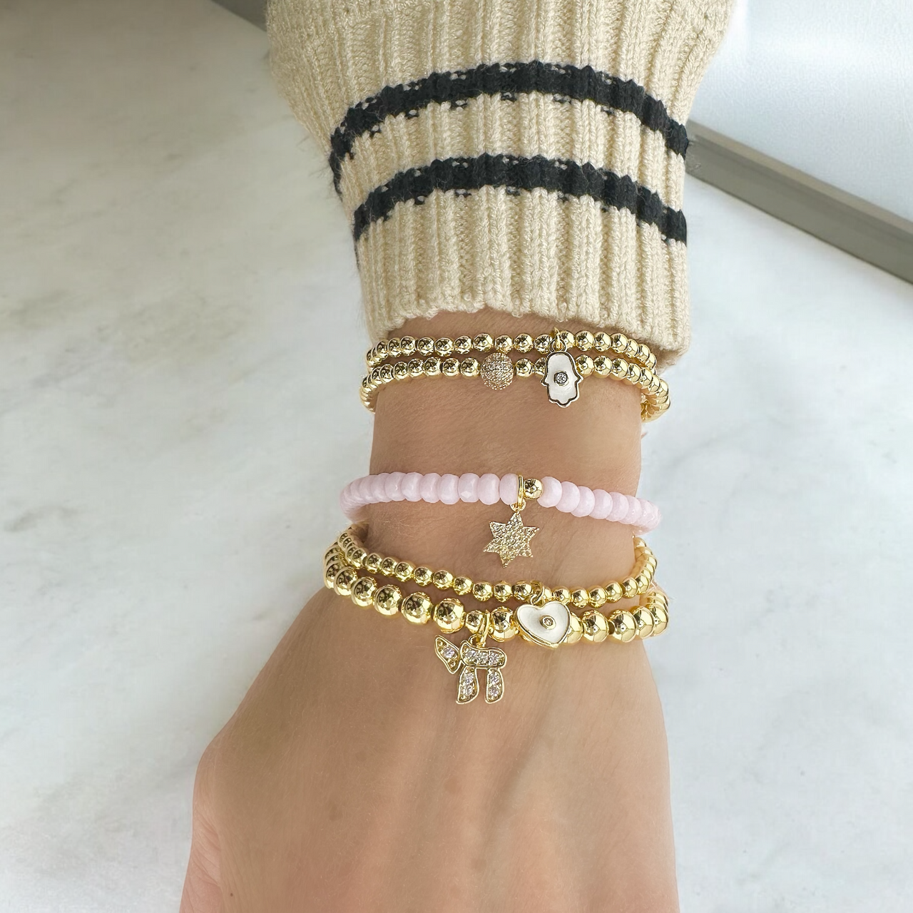 harper cz star of david charm bracelet stacked on wrist layered faith jewelry love lisa