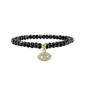 Harper evil eye Czech crystal stretch bracelet in black faceted Czech crystal beads
