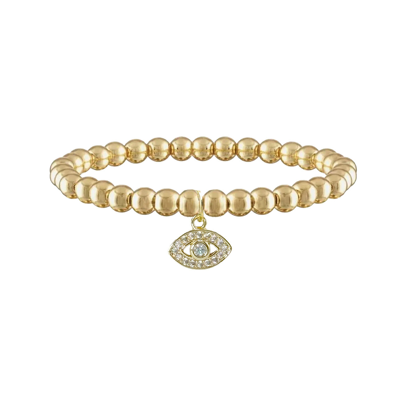 Harper evil eye Czech crystal stretch bracelet with gold faceted Czech crystal beads