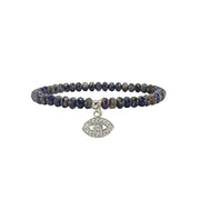 Love Lisa Harper evil eye Czech crystal stretch bracelet with navy faceted beads and protective crystal charm