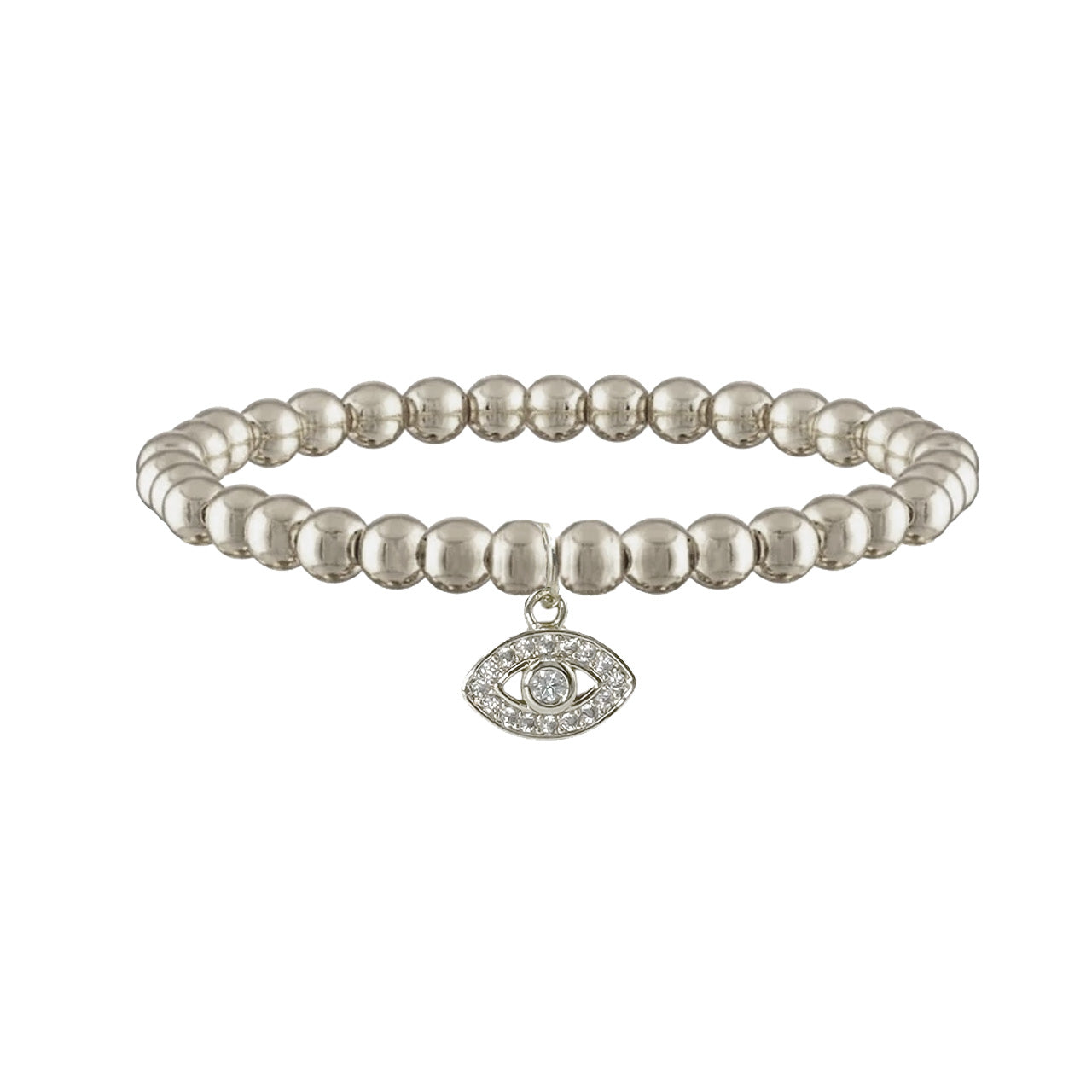 Harper evil eye Czech crystal stretch bracelet with silver faceted Czech crystal beads