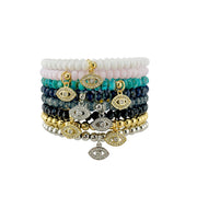 Love Lisa Harper evil eye Czech crystal stretch bracelet styled in layered everyday bracelet stack