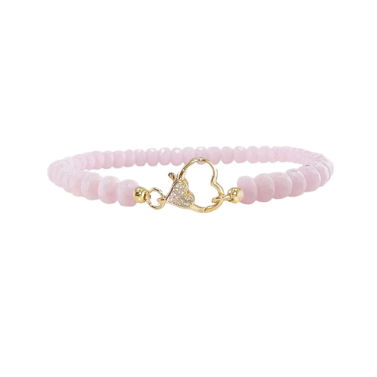 harper bracelet light pink beads with gold heart clasp love lisa