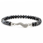 Harper Italian Horn Beaded Bracelet in Black with faceted Czech crystal beads and silver pave Italian horn